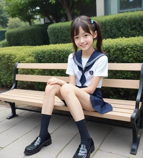 score_9, score_8_up , score_7_up , realistic, Picture, detailed face and eyes, detailed skin,cute girl, sailor suit cosplay , navy knee-length skirt visible when closed,20 years old,cute girl,masterpiece,4K,8k,16 kg,(:1.5),Hair tie, and have clean arms and...