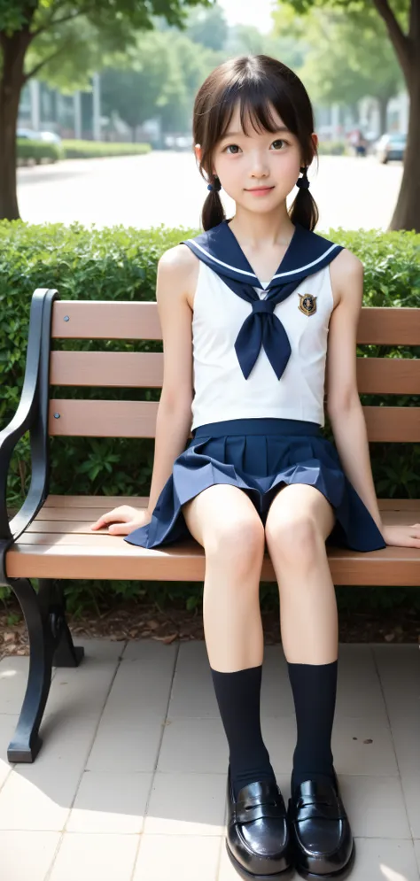 score_9, score_8_up , score_7_up , realistic, Picture, detailed face and eyes, detailed skin,cute girl, sailor suit cosplay , navy knee-length skirt visible when closed,20 years old,cute girl,masterpiece,4K,8k,16 kg,(:1.5),Hair tie, and have clean arms and...