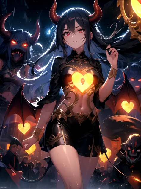 (10 heart-shaped emotions: 1.5) (Demons, a parade of demons, mysterious lights and strange demons, ancient terrors parading in the middle of the night: 1.8) (Feet up, sweat, splashes: 1.5)(Dynamic angles: 1.5) (UHD, retina, masterpiece, accurate, anatomica...