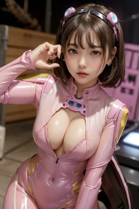 (8k、original work 、High Quality:1.2),(contrast:1.2)、(dark hair、Dark Eyes:1.8),(pink ranger costume:1.5), (to her forehead:1.6)、(Picture taken close to face)、(Beautiful Women:1.3)、(Slim Plug Suit :1.7)、(Please enlarge her face:1.7)、 Ultra High Accuracy, bea...