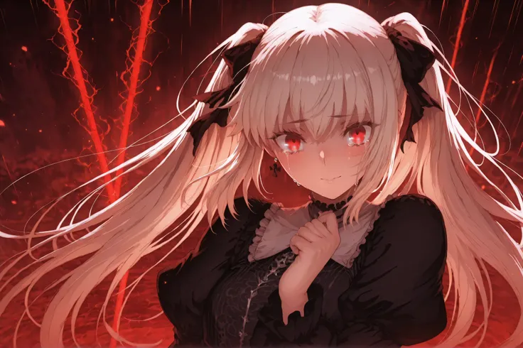 8K HD high-quality illustration of a beautiful crying girl , girls,Red Eyes ,With two ponytails,。filled with graceful and delicate aesthetics . capturing the essence of tears and emotion in a dreamlike setting , reality and imagination blend seamlessly ...