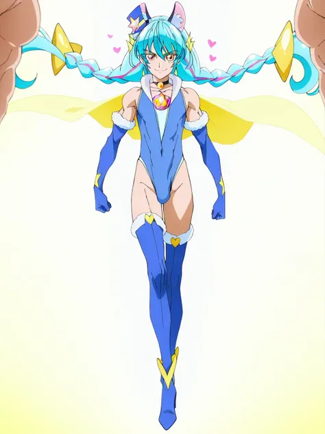 傑作、Best quality、Best resolution、Best image quality、amazing quality、 very aesthetic、 absurdres、anime coloring、anime screencap、anime screenshot、official art、official style、1boy、cure cosmo is a male warrior、(male:1.6)、anime man in a blue leotard、solo、light bl...