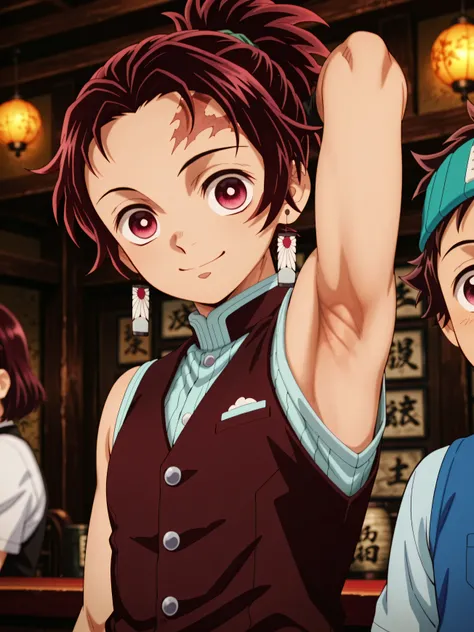 tanjirou_kamado, red hair, red eyes, short hair, scar, scar on face, scar on forehead,ponytail,tanjirou_kamado, red hair, red eyes, short hair, scar, scar on face, scar on forehead,ponytail, Anime style, Highres, Masterpiece, Best quality at best,High-qual...