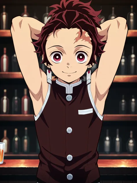 tanjirou_kamado, red hair, red eyes, short hair, scar, scar on face, scar on forehead,ponytail,tanjirou_kamado, red hair, red eyes, short hair, scar, scar on face, scar on forehead,ponytail, Anime style, Highres, Masterpiece, Best quality at best,High-qual...