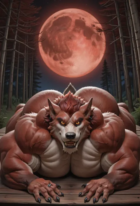 score _9, score _8_Up, score _7_Up, masterpiece, masterpiece, best quality, amazing quality, high quality, RAW photo, (Photorealistic Style), (Perfectly Correct Anatomy), (Full Body). (furry), (1boy), (Huge Adult Male muscular bara Werewolf Lycan West from...
