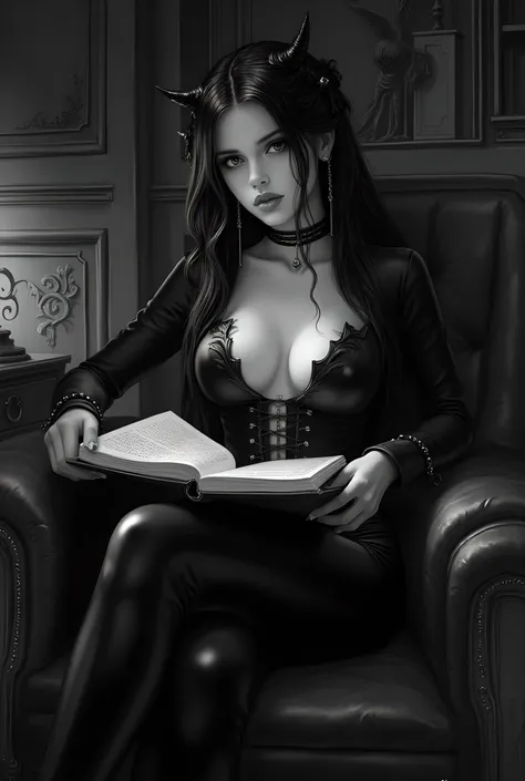 Subject/Composition: 
Black and white (monochrome), yellow color splash,  ultra-detailed, cinematic portrait of:
Un disegno a matita altamente dettagliato e fotorealistico (o ritratto in bianco e nero) di: ​Una bellissima ragazza, seduta su una poltrona di...