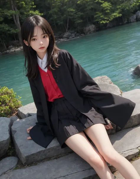 16 kg,20 years old,4K,8k,(:0.5),(:1.3),(:1.5),cute girl,かわいいyounger女の子,slender,(slender:1.3),(slender:1.5),short,skinny,(skinny:1.3),slender body,younger,(younger:0.4),(younger:1.3),knee-length skirt,I'm holding it in my mouth ,on,A large amount is hanging...