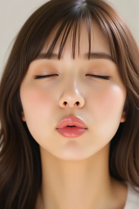 (Highest Quality、greatest masterpiece、Highest Image Quality、high resolution)、One beautiful woman、solo、(she closes her eyes and kisses me:1.2)、accurate anatomy、nude、face close-up、 beautiful glossy skin 、Ultra high definition beautiful glossy lips、Ultra high...