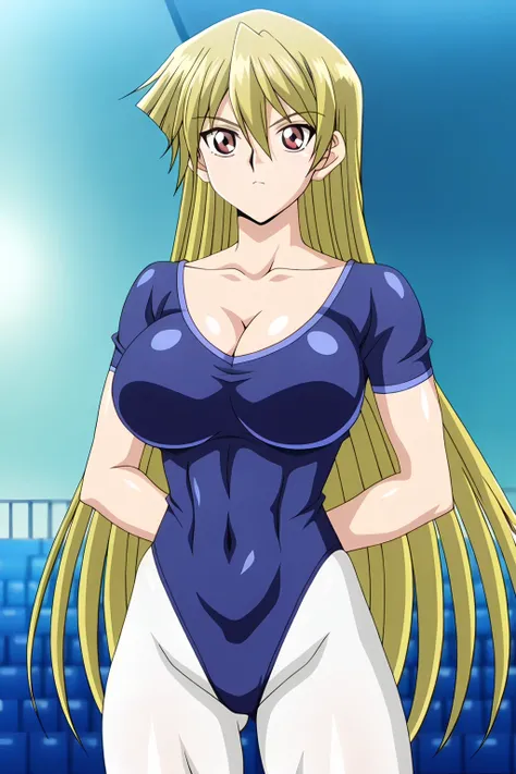 傑作、Best quality、Best resolution、Best image quality、amazing quality、 very aesthetic、 absurdres、anime coloring、anime screencap、anime screenshot、very delicate and beautiful、1girl、 <lora:Asuka_Tenjoin_Noob_Lora:1>、Asuka T、anime female is wearing a blue leotard...