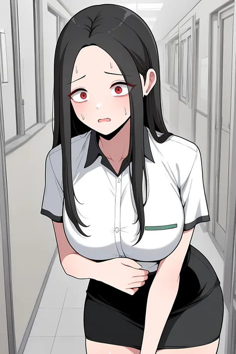 yoo jae-kyung, long hair, large breasts, black hair, red eyes, forehead,,skirt, shirt, white shirt, short sleeves, collared shirt, black skirt, pencil skirt, office lady,,
Solo, general, masterpiece, highres, ultra-detailed, hyper-detailed, best quality,...