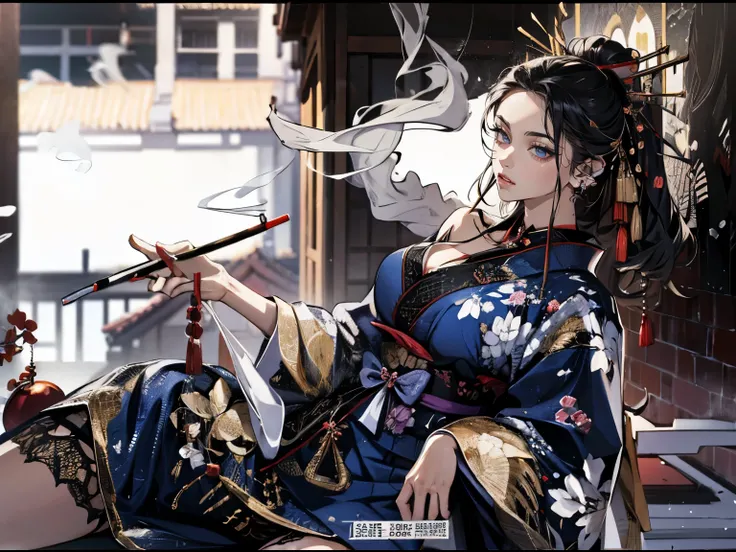 (absurdres, highres, super high resolution), with swords is trending at Art Station and Pixive, (solo), (1girl:1.5), ((white background))), ((( visible chest bone ))), (((Big breasts))), side slit skirt, Chinese Three Kingdoms dress costume, Hair Metal Orn...