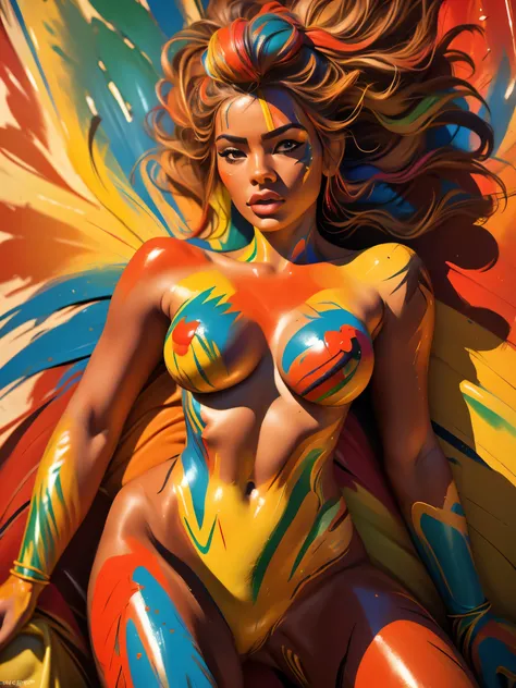 portrait of a beautiful woman, 2, (body painted with colorful paint, carnival style), realistic self portrait, 8K UHD, dslr, grain of film, Fujifilm XT3 photorealistic painting midjourney art, inspired by a Brazilian. jenya.d