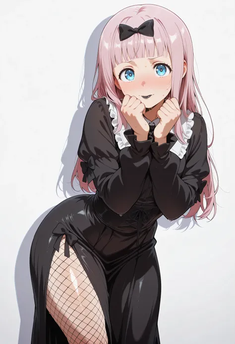 score_9, score_8_up, score_7_up, score_6_up, score_5_up, score_4_up, masterpiece, high quality, shiny skin, shiny hair, shiny body, clear body, nose blush, sweat, sweaty, sweaty:1.3, nice legs, fishnet, wearing fishnet, gothic, gothic, black lipstick, posi...