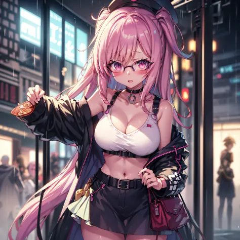 anime girl with pink hair and glasses in the rain, oppai cyberpunk, cyberpunk anime girl in hoodie, badass anime 8 k, best anime 4k konachan wallpaper, anime cyberpunk art, cyberpunk anime girl, cyberpunk anime art, female cyberpunk anime girl, digital cyb...