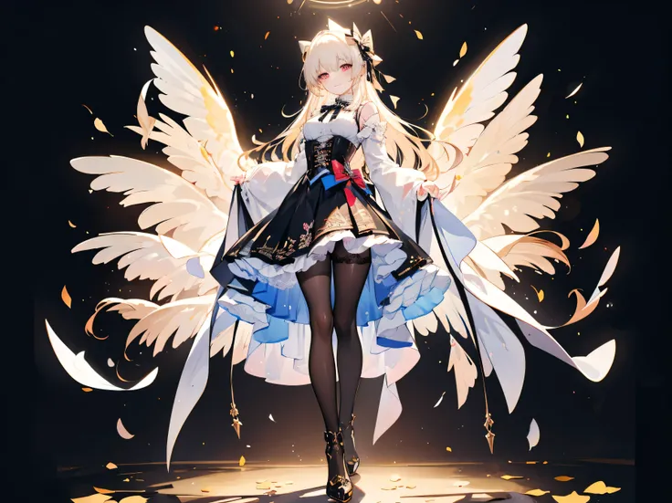 (masterpiece, Highest Quality, realに, work, very detailed, 8k), ((wide angle lens, Full Body female love)), 1 Girl，Light Makeup，Delicate appearance，smile，Full Body, old clothes, printed sash, white shirt, corset, long sleeve, collar, bow tie, black pantyho...