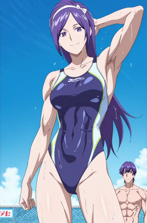 傑作、Best quality、Best resolution、Best image quality、amazing quality、 very aesthetic、 absurdres、anime coloring、anime screencap、anime screenshot、1boy、aono miki is a boy、long purple haired boy、hair bands、white bands、purple eyed boy、straight hair、solo、only one ...