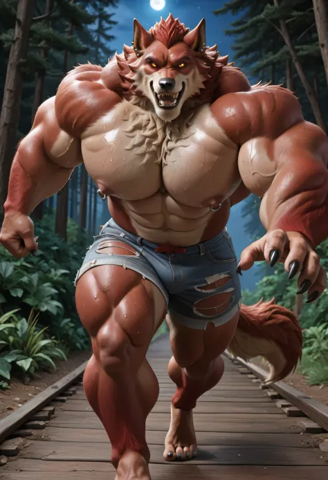 masterpiece, masterpiece, best quality, amazing quality, high quality, RAW photo, (Photorealistic Style), (Perfectly Correct Anatomy). (furry), (1boy), (Huge Adult Male muscular bara Werewolf Lycan West from Fortnite), (Himbo:1), Very Masculine, Huge Man, ...