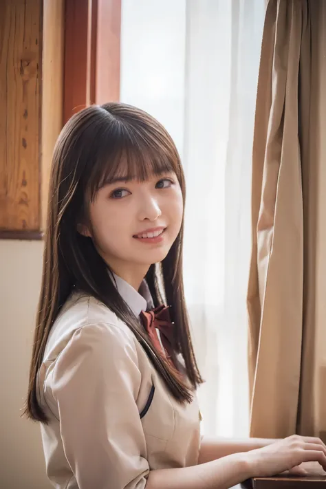 Japanese high school girl,(Japanese High School Uniforms:1.3),gravure pose,cowboy shot,(beautiful lighting), (RAW photo), (photo-realistic:1.4), (high resolution), masterpiece, (8k ultra-detailed),