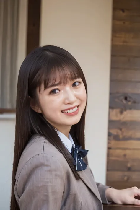 Japanese high school girl,(uniform:1.3),gravure pose,cowboy shot,(Smile Yan:1.2),(beautiful lighting), (RAW photo), (photo-realistic:1.4), (high resolution), masterpiece, (8k ultra-detailed),