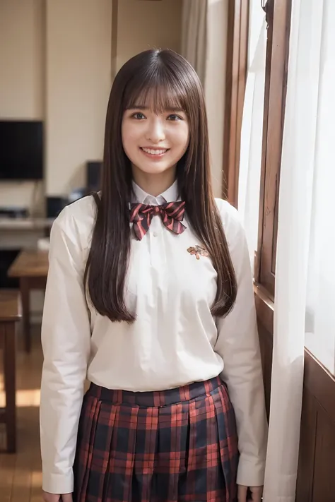 Japanese high school girl,(uniform:1.3),gravure pose,cowboy shot,(Smile Yan:1.2),(beautiful lighting), (RAW photo), (photo-realistic:1.4), (high resolution), masterpiece, (8k ultra-detailed),