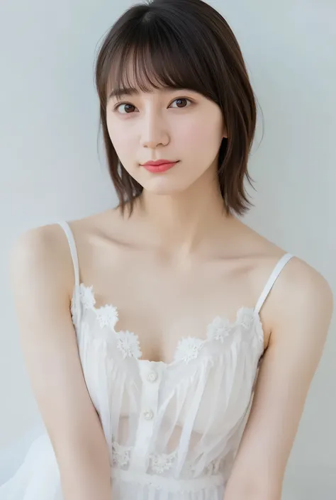  A very detailed depiction of a young Japanese woman ,  is pale  ,  Graceful character  ,  gives her an angelic expression .  Her charm的な瞳のために 、  enhances softness 、full of innocence and surprise ,  落ち着いたquiet雰囲気を作り出す  .  Her charm  ,   emphasizes light . ...