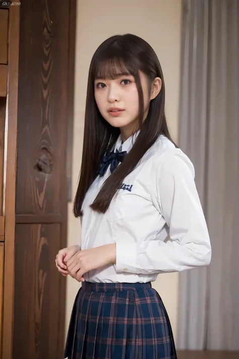 Japanese high school girl,(uniform:1.3),gravure pose,cowboy shot,(beautiful lighting), (RAW photo), (photo-realistic:1.4), (high resolution), masterpiece, (8k ultra-detailed),