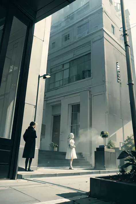 street corners, architecture, fog, etc.、Overall cream pale tone、light shade contrast plays the leading role
Composition depicting people and plants abstractly with thin black lines
Art that reverses black and white(example:Create shapes with shadows)