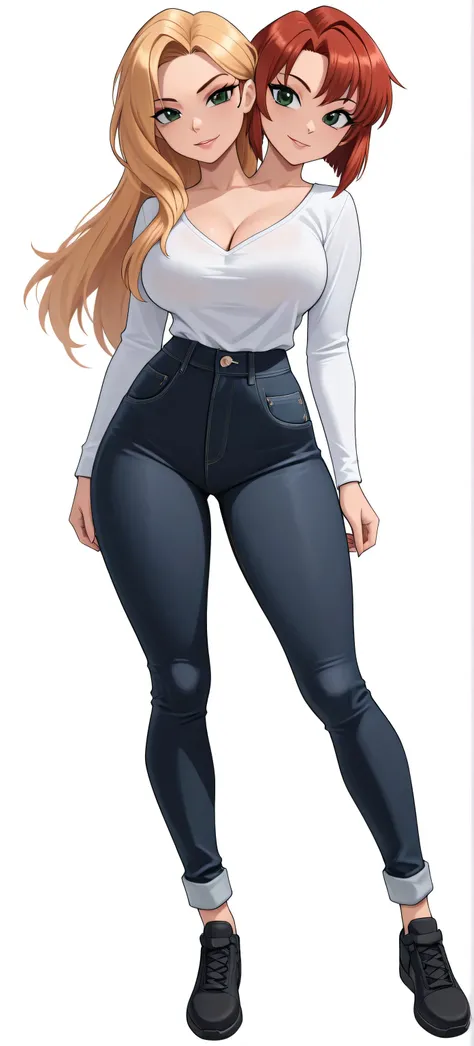 (masterpiece) , (ultra-detailed) , (high quality) , (high resolution) , (best quality:1 . 5 , highres , UHD) , highres , absurdo , ultra detail , ultra quality , Ultra resolution , 16k , ((anime girl with two heads)), (long blonde hair), (red short hair), ...
