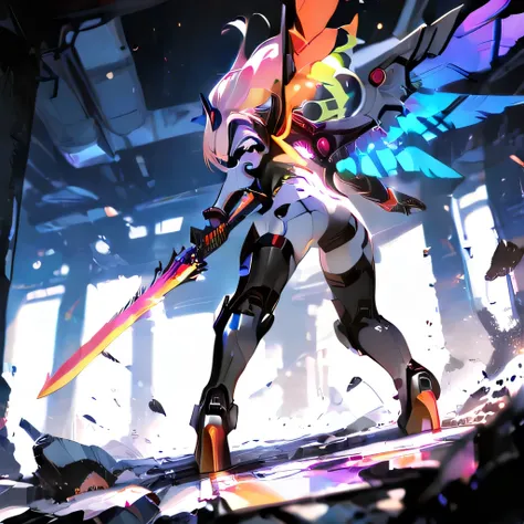 masterpiece, smooth shading, depth of field, Colorful Palette, Dynamic Composition, futuristic design, There is_AI123Style /hair.A large ant shaped mechanical robot dominates the foreground, armed with sharp blade-lihaire limbs, metallic segmented exoshair...