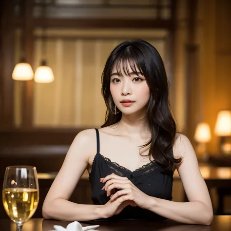 A cinematic portrait photograph of a serene 20-year-old Thai girl with long, flowing white hair cascading down her shoulders. She stands gracefully, wearing a delicate silk dress, and offers a soft smile, her deep black eyes reflecting a quiet confidence a...