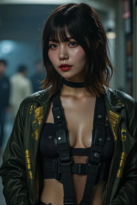 (((The pitch-dark interior of the Nostromo ship:2.0))),(((HR Gigger Style Cyberpunk Atmosphere:2.0))),one woman,(cute face:1.5),(Beautiful well-balanced face :1.7),((wavy black hair:2.0)),(beautiful eyes:1.3),glamorous shot of a 20-year-old Japanese woman,...