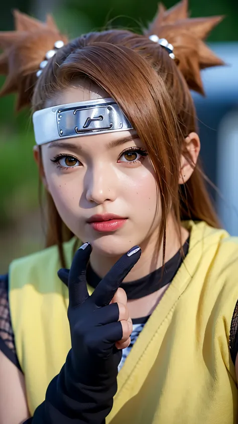 Chocho Akimichi from the anime Boruto: Naruto Next Generations, half-body portrait, wearing her maroon sleeveless jacket, yellow scarf, and dark gloves, confident and friendly expression, realistic hair and skin texture, detailed eyes and facial features, ...