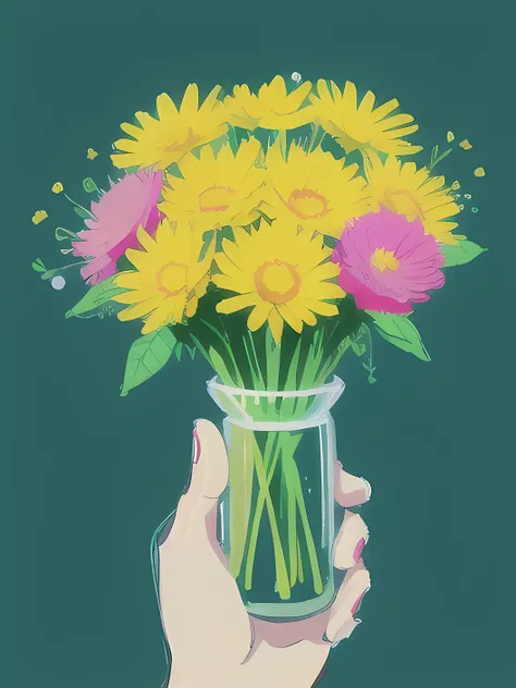 (masterpiece, best quality:1.2), ((spring flower bouquet)), cute, spring,neon colors, detailed, intricate details, glowing outlines, thick brush strokes
