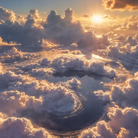 Ultra-realistic, photo-realistic, ultra-detailed, bright vibrant colors, 3D rendered realism, clear crisp images,
An electric blue sky filled with large dark green cumulus clouds, with light lime green and white billowing clouds in front of these that are...