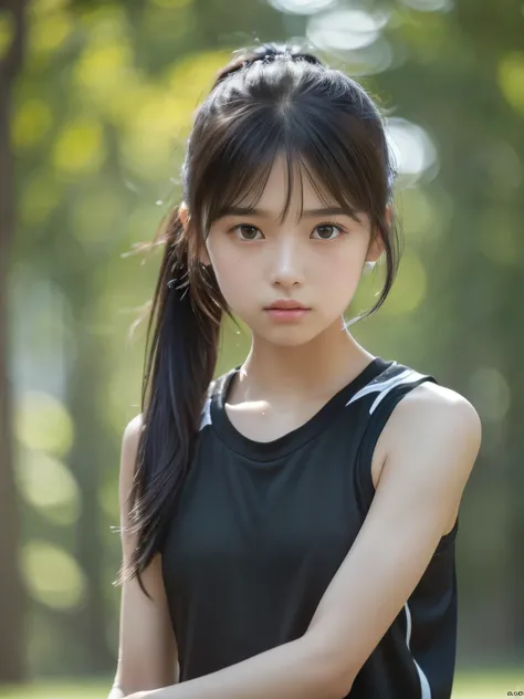 Sporty Girl, Dynamic Pictures , Black Hair, Long Hair, ponytail, bangs, (Highest quality:1.4),(masterpiece:1.4),(Realistic:1.4),(Realistic:1.2),(超High resolution, RAW Photos:1.4),(High resolution, Very detailed:1.2),(8k:1.2),photograph,a photo of a dark...