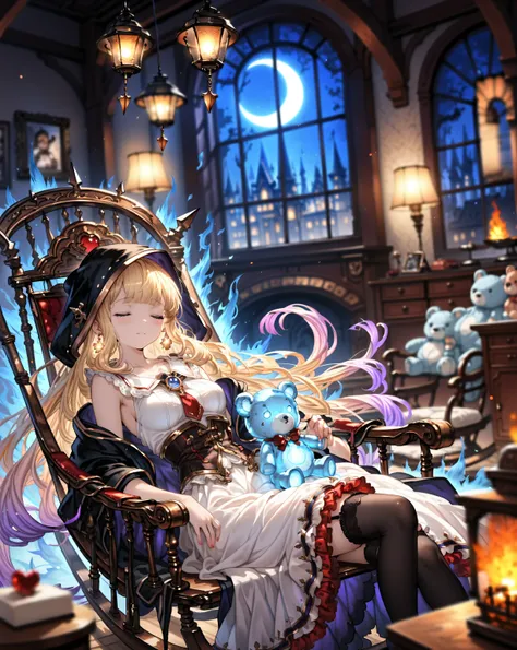 ((Masterpiece), (Highest Quality), (High Score), (High Resolution),(4k),),
((Medieval England),、(night),(雪)、(indoors),1girl,,solo,),
(,(Royal Castle, Magician's Room, Medicine Cabinet, Rocking Chair, Fireplace, Lamp, Small Table),(Window, moonlight),,,(O...