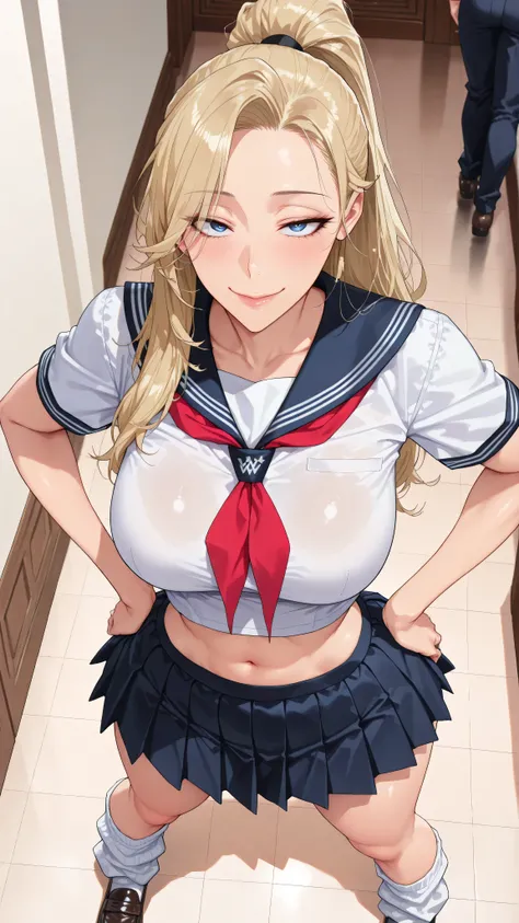 
(A mature woman stands on a straw-covered floor, legs slightly apart, hands on her hips.) The woman stands on the straw-covered floor of a dimly lit, unoccupied pigsty. Cowboy shot, (a strong-willed woman. Delinquent) ((slanted eyes)), extremely beautiful...