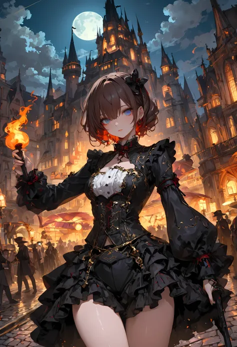 ((people々The parade of))、brown hair，shortcuts，unkempt hair，Short braided hair，Neat，スレンダー美people，correct attitude，small breasted，beautiful legs，The enchanting gray-blue eyes are shining like stars，Saggy Eyes，bright color,beautiful eyes,A delicate smile,cowb...