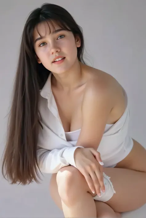 European Girl with Seed's Face, sweet smile, Light-colored eyes, dark hair, gentle smile、SFW,