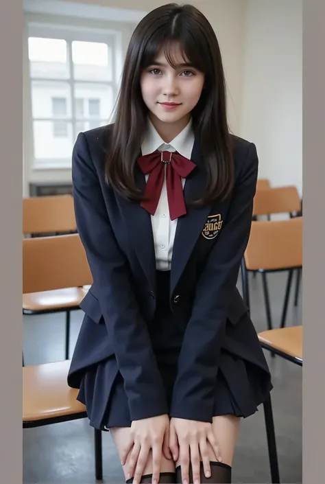 European Girl with Seed's Face, sweet smile, Light-colored eyes, dark hair, gentle smile、SFW,