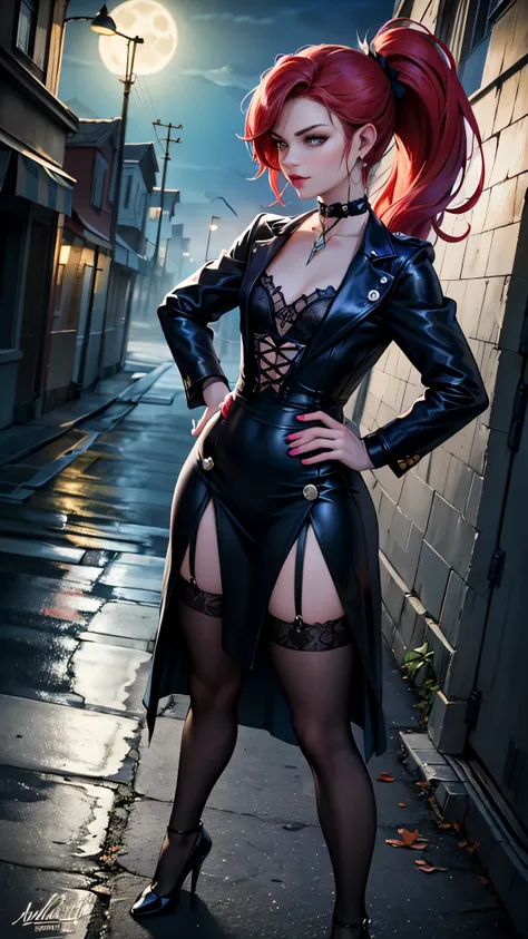 (RAW Photo), Absurdities, (Absurd Resolution)), (Maximum Quality, 16k, Masterpiece, Ultra Detailed, Hyperrealism), Vintage, (Beautiful girl, 21 years old, pin-up), (Perfect figure, slender, well-formed body, hands on hips), (straight red hair, highlights, ...