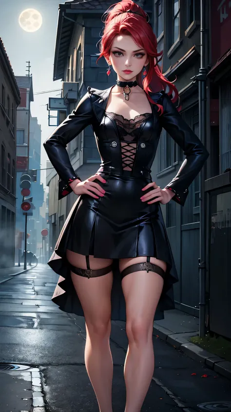 (RAW Photo), Absurdities, (Absurd Resolution)), (Maximum Quality, 16k, Masterpiece, Ultra Detailed, Hyperrealism), Vintage, (Beautiful girl, 21 years old, pin-up), (Perfect figure, slender, well-formed body, hands on hips), (straight red hair, highlights, ...