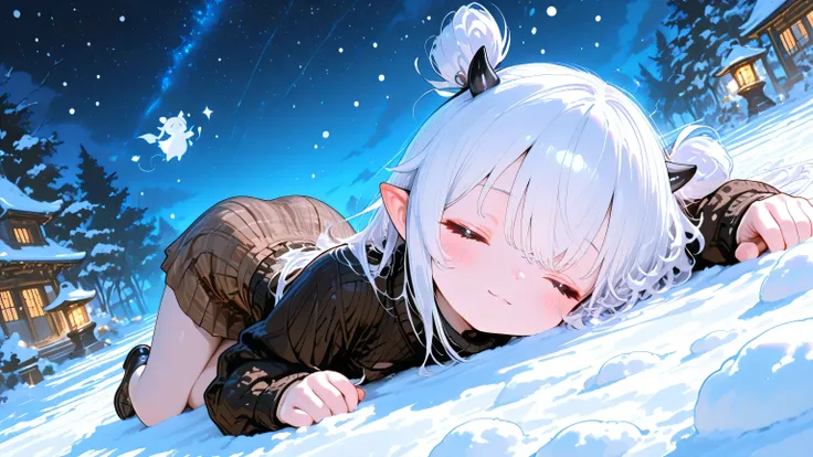 (masterpiece:1 . 2 , best quality) , (beautifully detailed eye: 1 . 2) , (beautiful detailed face) , portrait , full body , A silhouette of a Cute, girls、, lying down, dynamic angle, Highest Quality, Watercolor Expression, Fantasy Life, Demon Girl, fitted...