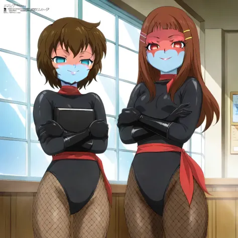 dark persona, shocker, (((blue skin))), colored skin, makeup, zzAyakaOtsuki, smile, closed mouth