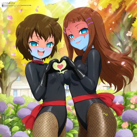 dark persona, shocker, (((blue skin))), colored skin, (((red sash))), makeup, zzAyakaOtsuki, smile, open mouth, happy, cute smile, 