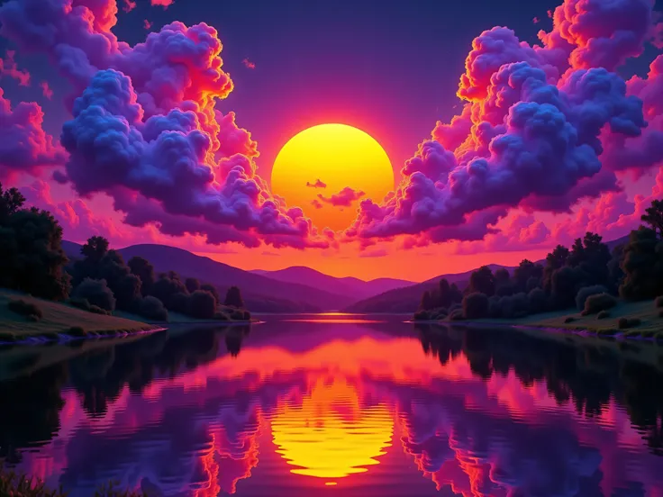 Ultra-realistic, photo-realistic, ultra-detailed, the most aesthetically incredible images of a sunset ever made. The fireball that is the sun appears overly large, orange, burnt orange, yellow, hanging low and overly bright in the sky, partially obscured ...