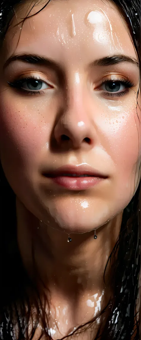 EpiC35mm, The image shifts to a top-down perspective, showcasing a close-up of the girl's face. The dark background accentuates the overall somber and gloomy atmosphere. The girl's disheveled, wet hair clung to her face, highlighting facial details and met...