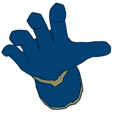 The hand of a rocky-skinned alien, olhos vermelhos, wearing a dark blue suit (DARKSEID FROM DC COMICS GHIBI VERSION)