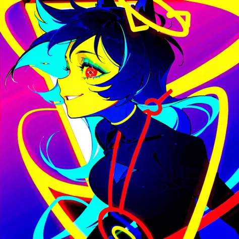 
"An abstract composition in the Bauhaus style, with simple geometric shapes such as circles, squares, and triangles in primary colors (red, blue, yellow), neutral tones (black, white, gray), and a light background. Profile photo of a face, 1 girl, alone, ...