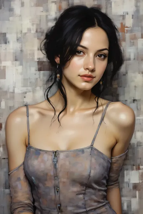 Impasto oil painting ,This is a digital abstract oil painting. It depicts a beautiful young woman,full body esbian、 oil painting with thick paint strokes and visible drips, Blur Technique, saturated color, remarkable canvas texture, oil painting that captu...